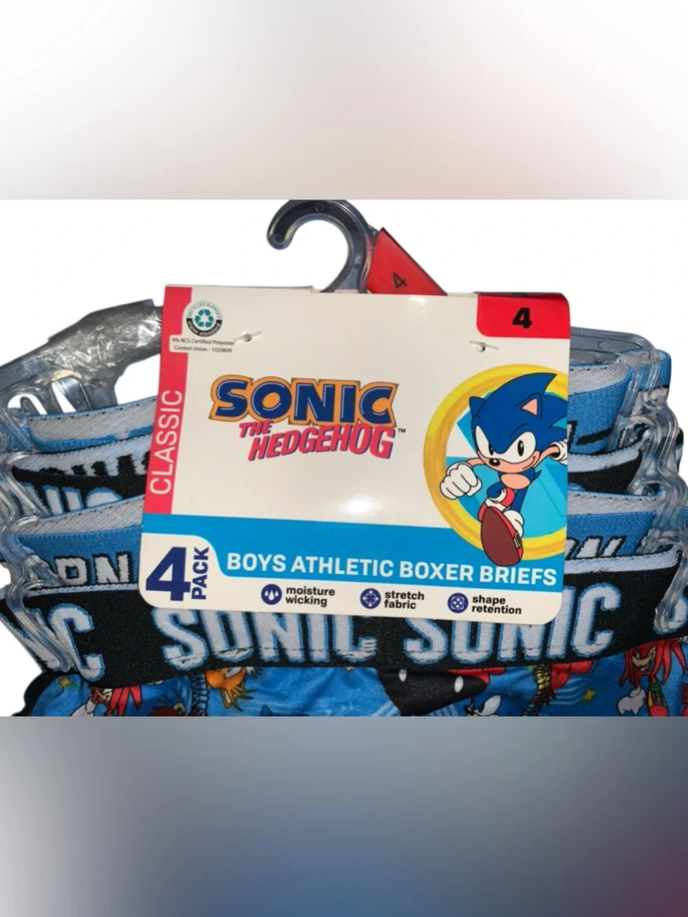 -NWT-SEGA Classic Sonic the Hedgehog Print Boys Athletic Boxer Briefs 4 Pk Sz 4